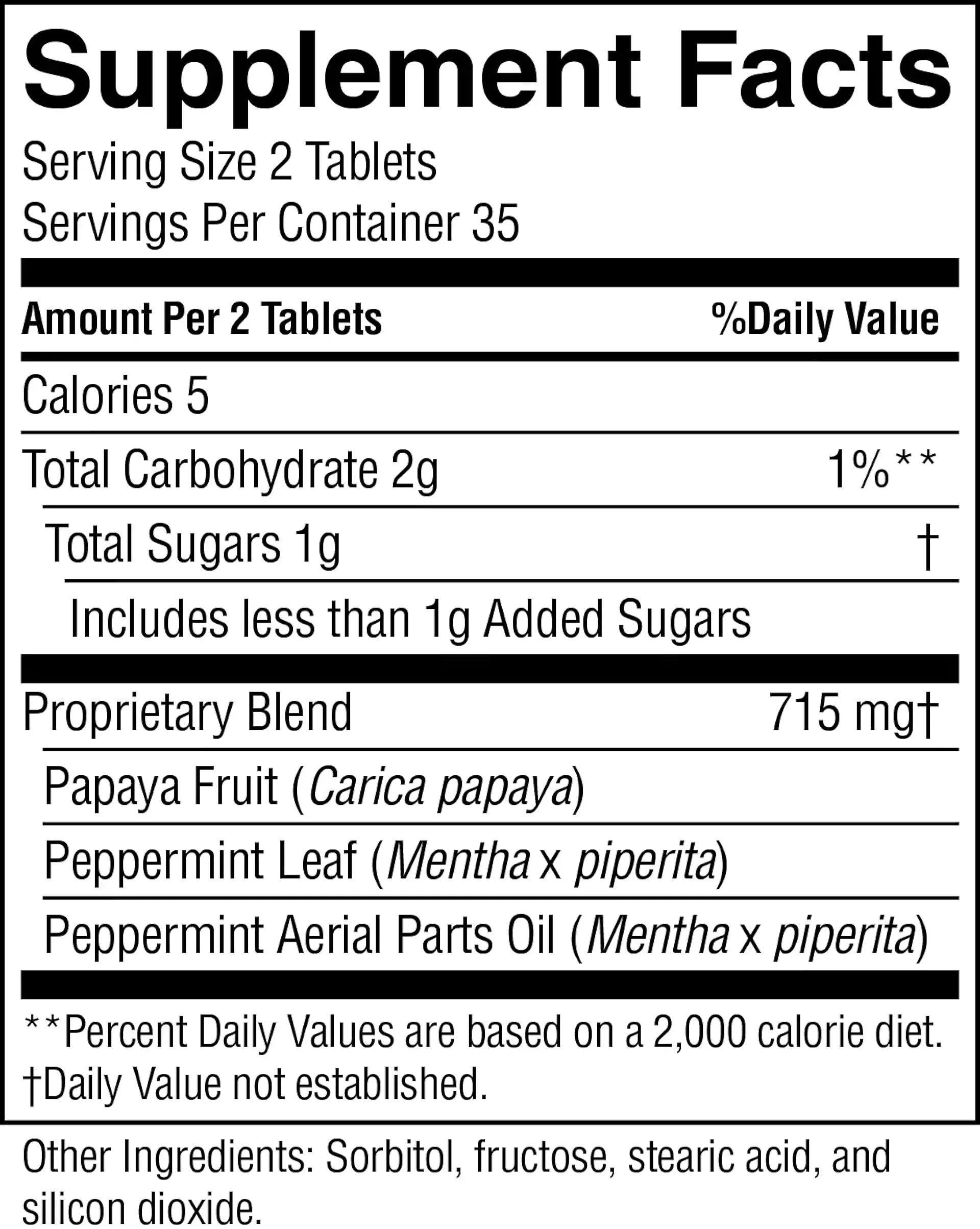 Sealed Nature's Sunshine Papaya Mint packaging with nutrition label and ingredients.