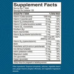 Nature's Sunshine Prenatal label detail, focusing on folic acid and antioxidants.