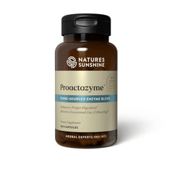Nature's Sunshine Proactazyme bottle on the counter for gentle daily digestion