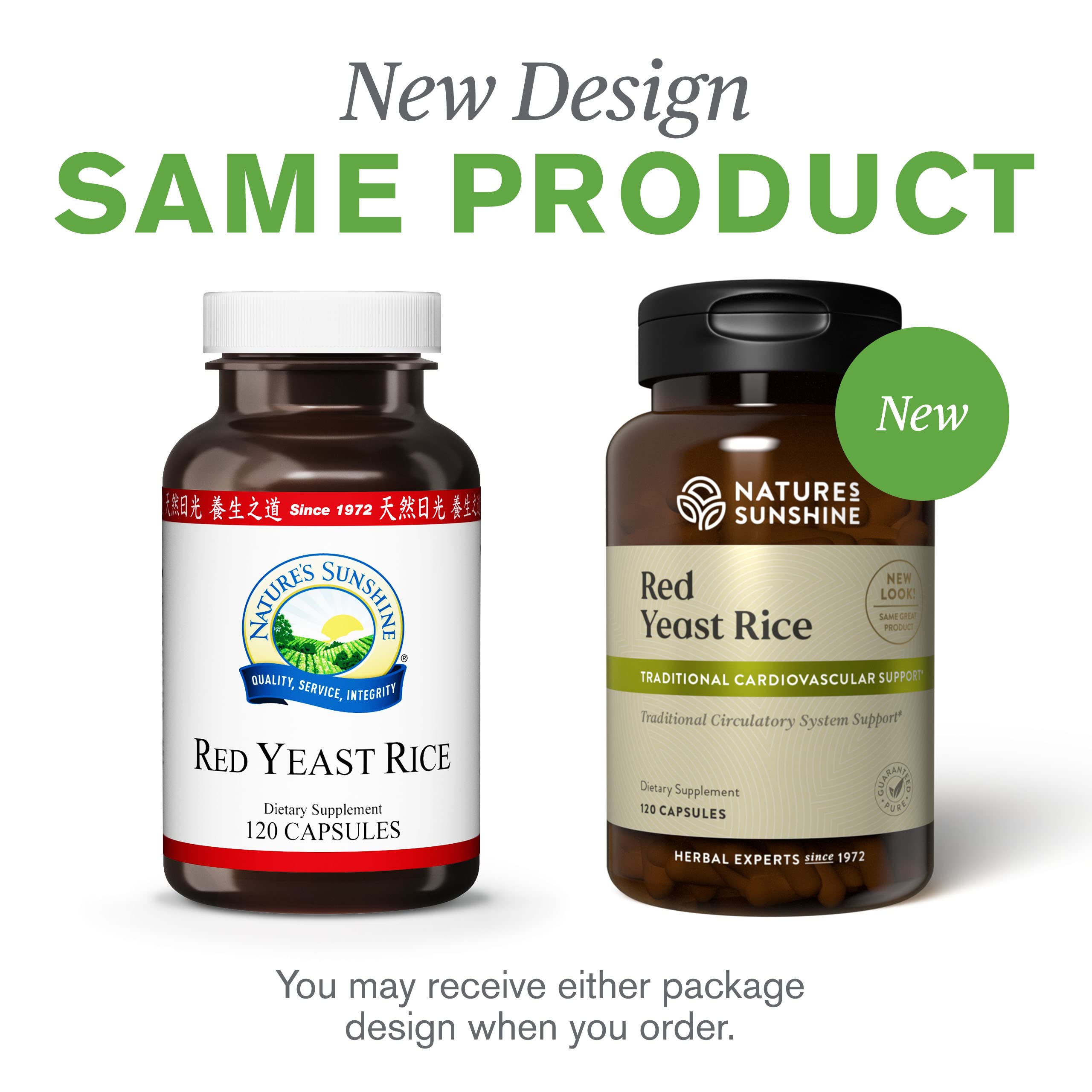 Nature's Sunshine Red Yeast Rice bottle and capsules support HDL production in liver.