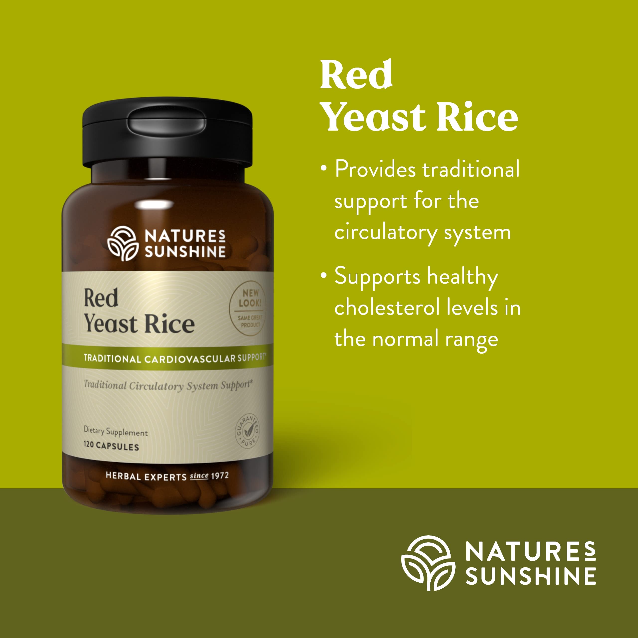 Nature's Sunshine Red Yeast Rice nutrition facts panel shows 1140 mg per serving.