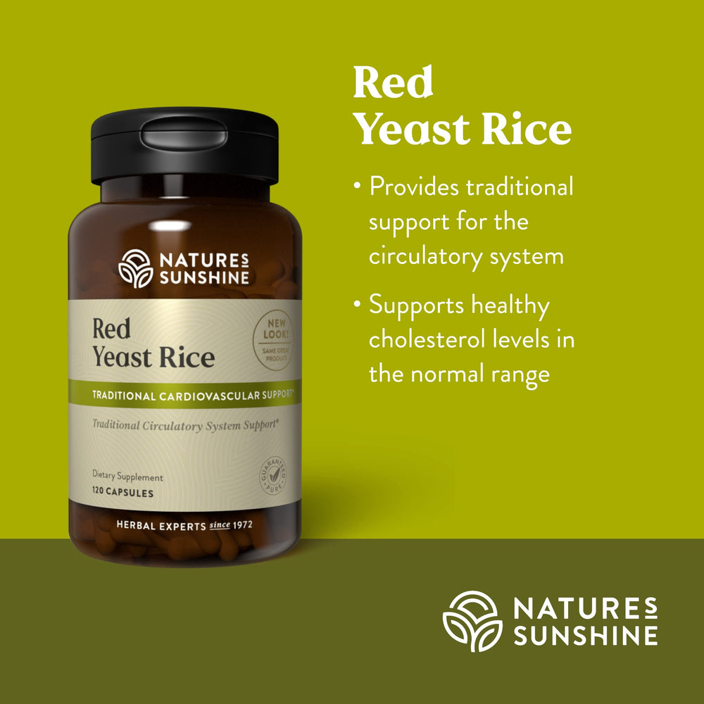 Nature's Sunshine Red Yeast Rice nutrition facts panel shows 1140 mg per serving.