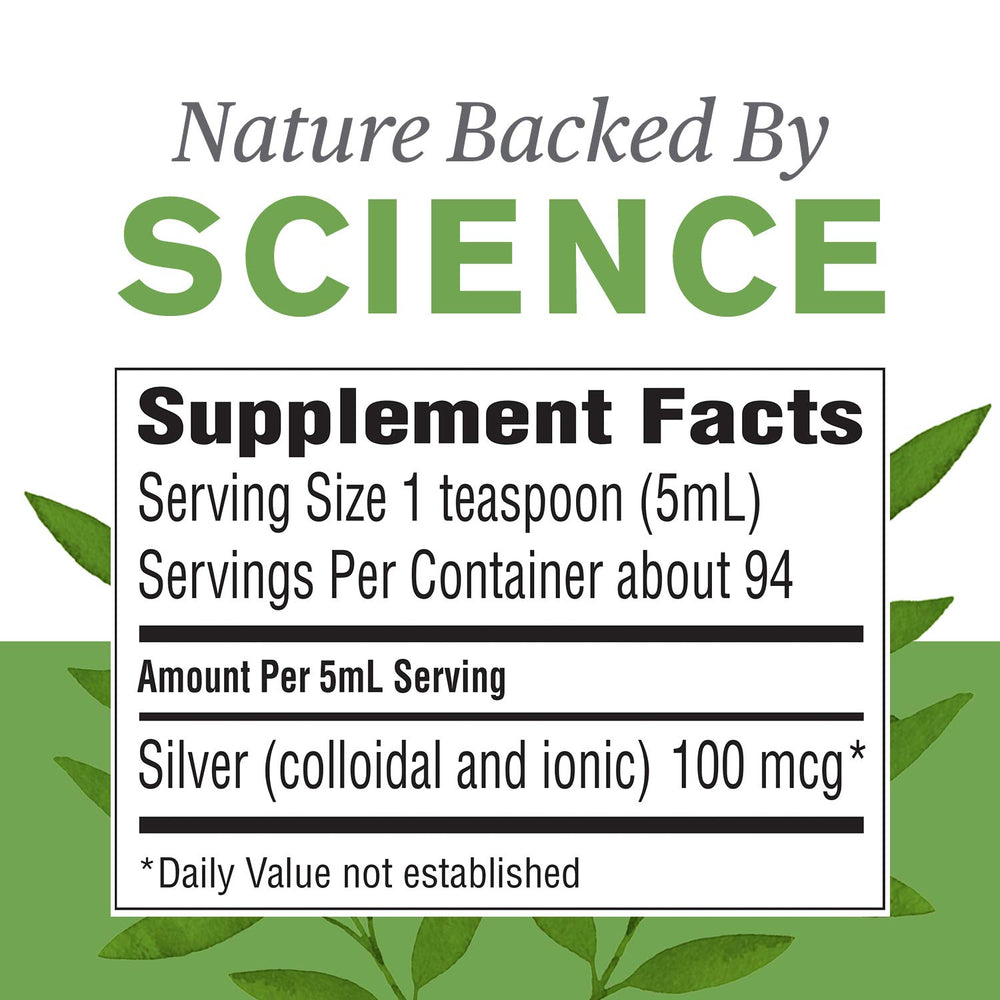 Cap close-up of Nature's Sunshine Silver Shield Liquid showing safety seal.