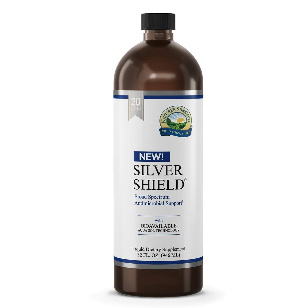 Nature's Sunshine Silver Shield Liquid bottle pour for easy dosing and convenience