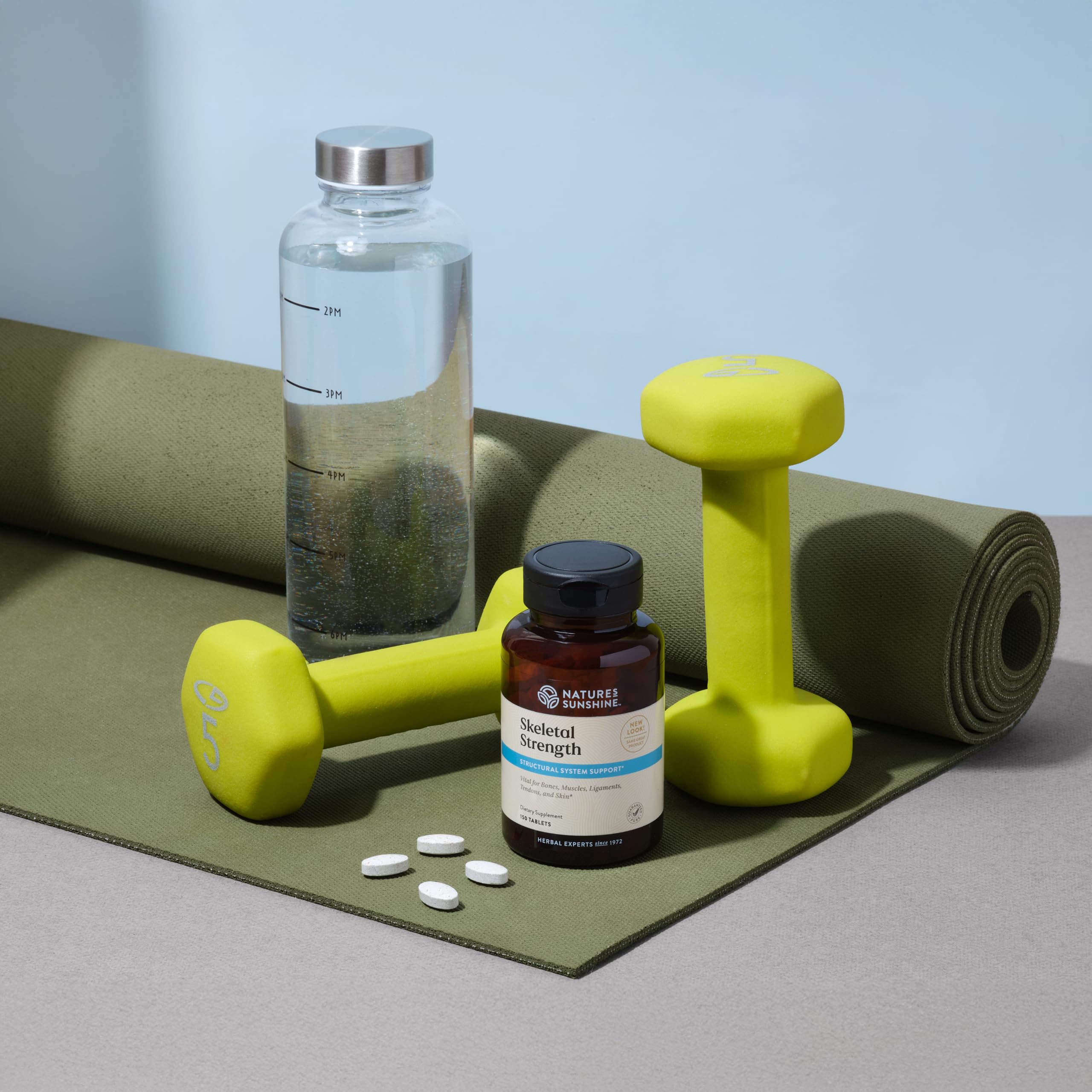 Nature's Sunshine Skeletal Strength capsules show a convenient daily dose for joint health.