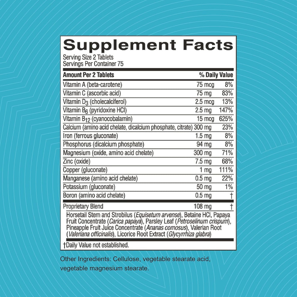 Nature's Sunshine Skeletal Strength packaging emphasizes the vitamin complex for bone mineralization.