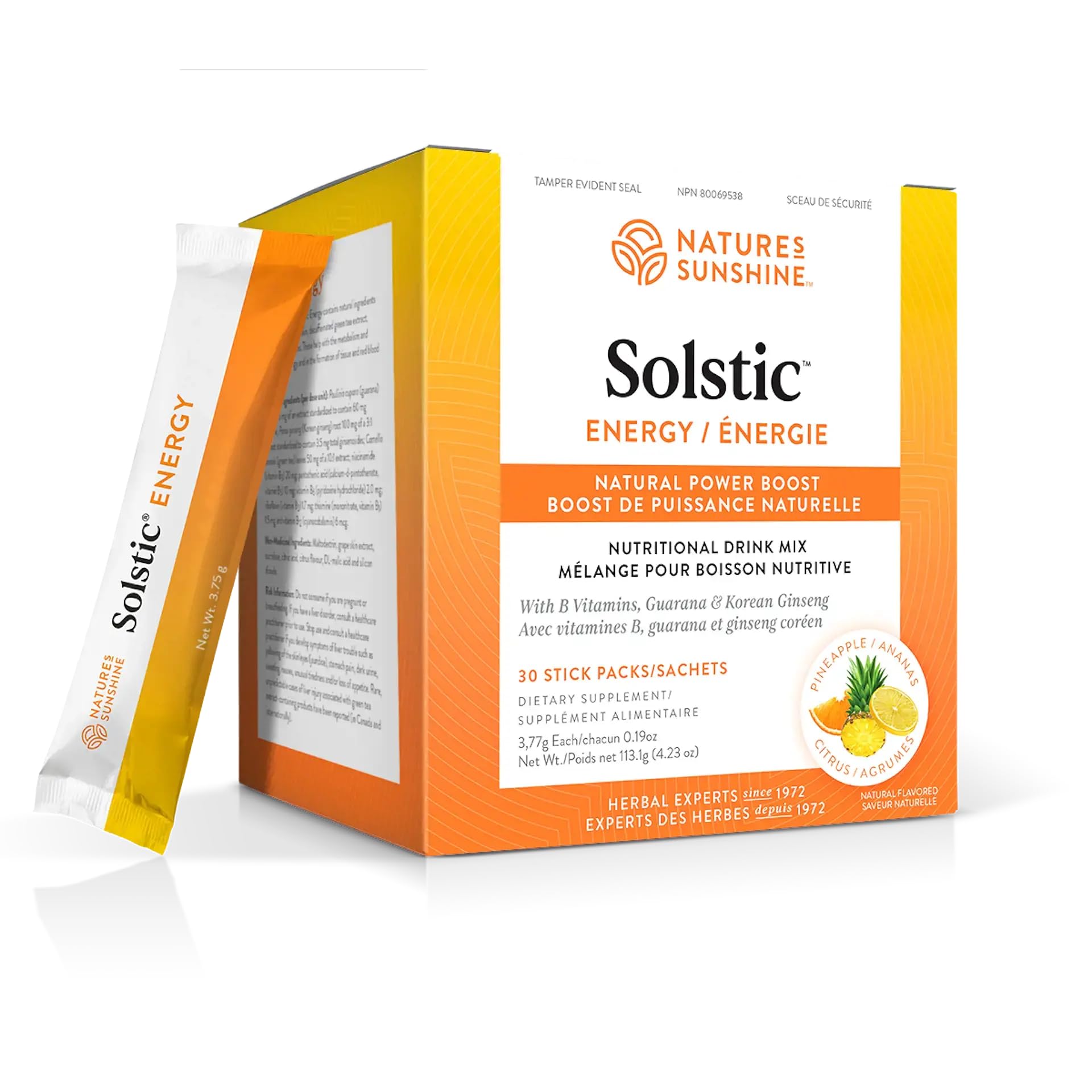 Nature's Sunshine Solstic Energy packet front view for on-the-go energy