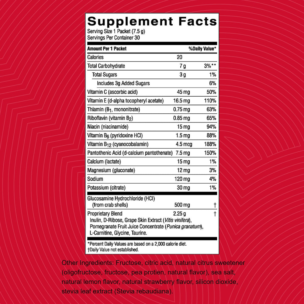 Nature's Sunshine Solstic Revive label highlights 500 mg glucosamine per serving
