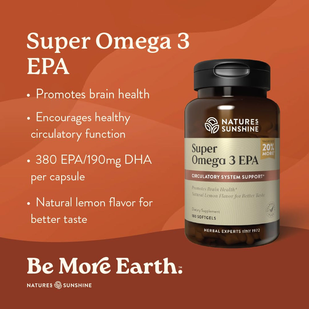 Nature's Sunshine Super Omega-3 EPA 180 Softgels label closeup highlights lemon flavor