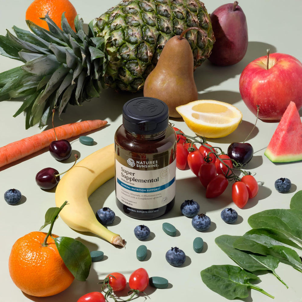 Nature's Sunshine Super Supplemental w/o Iron dosage chart helps plan daily intake.
