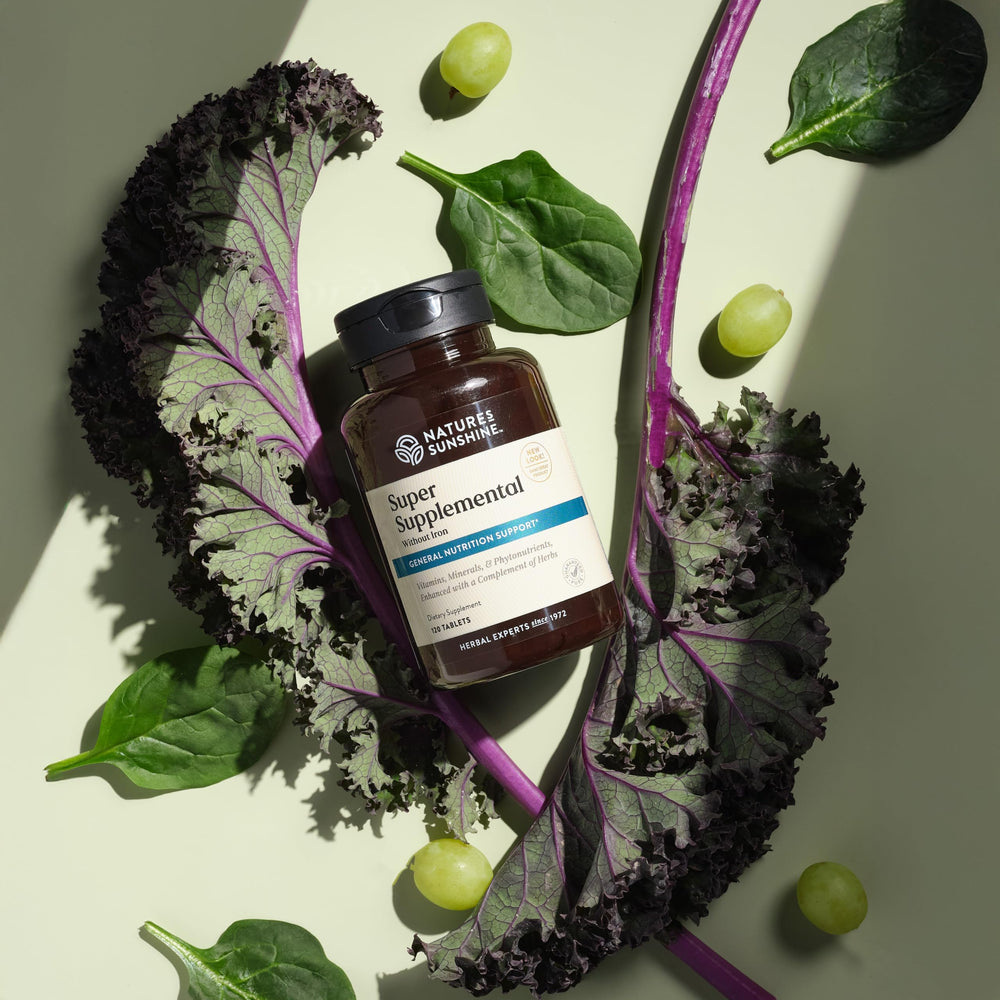 Nature's Sunshine Super Supplemental w/o Iron ingredients list includes minerals and herbs.