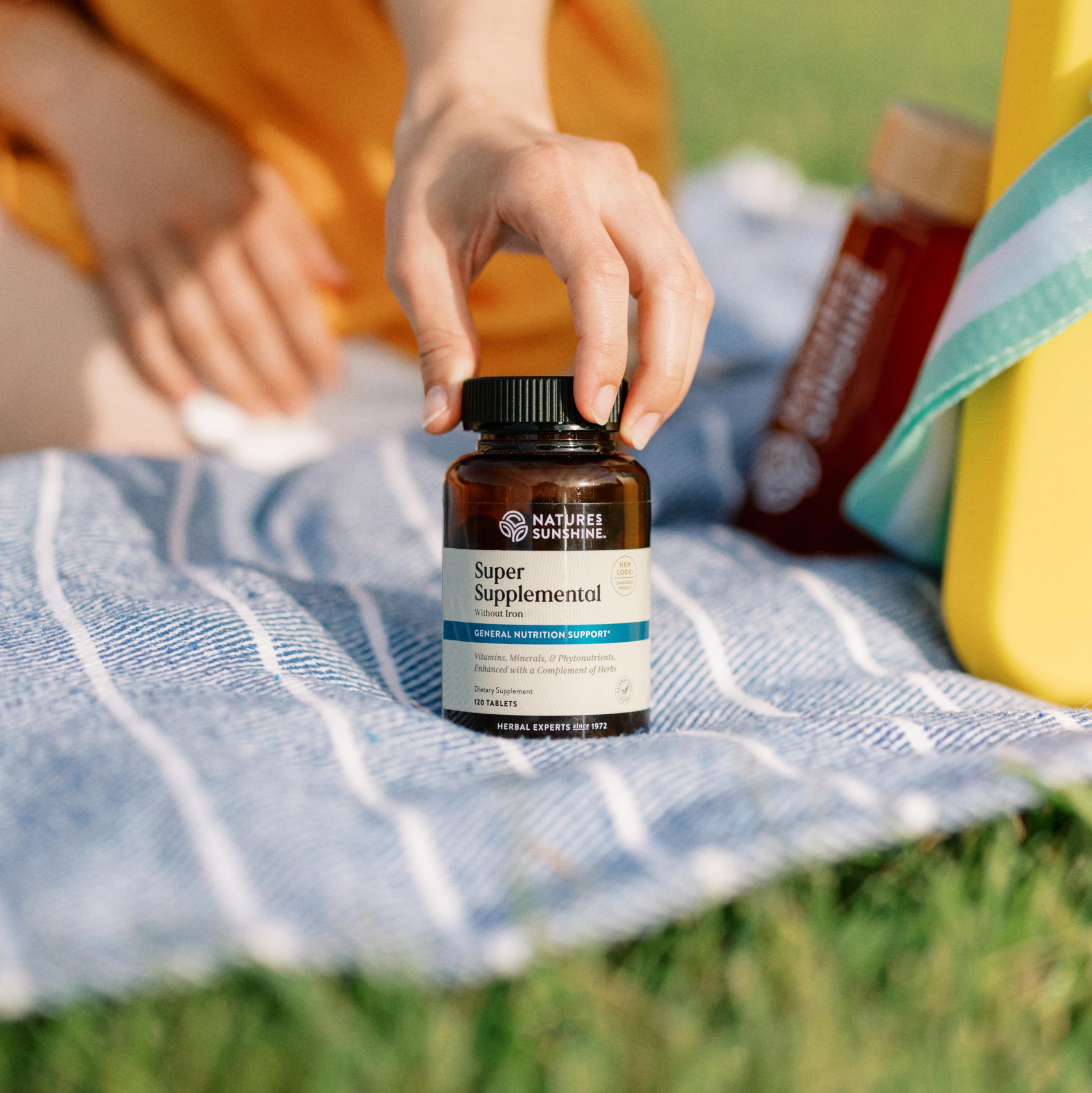 Nature's Sunshine Super Supplemental w/o Iron nutrition facts panel shows minerals at a glance.