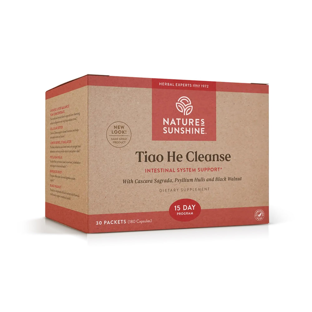 Nature's Sunshine Tiao He bottle side view for easy digestive support.