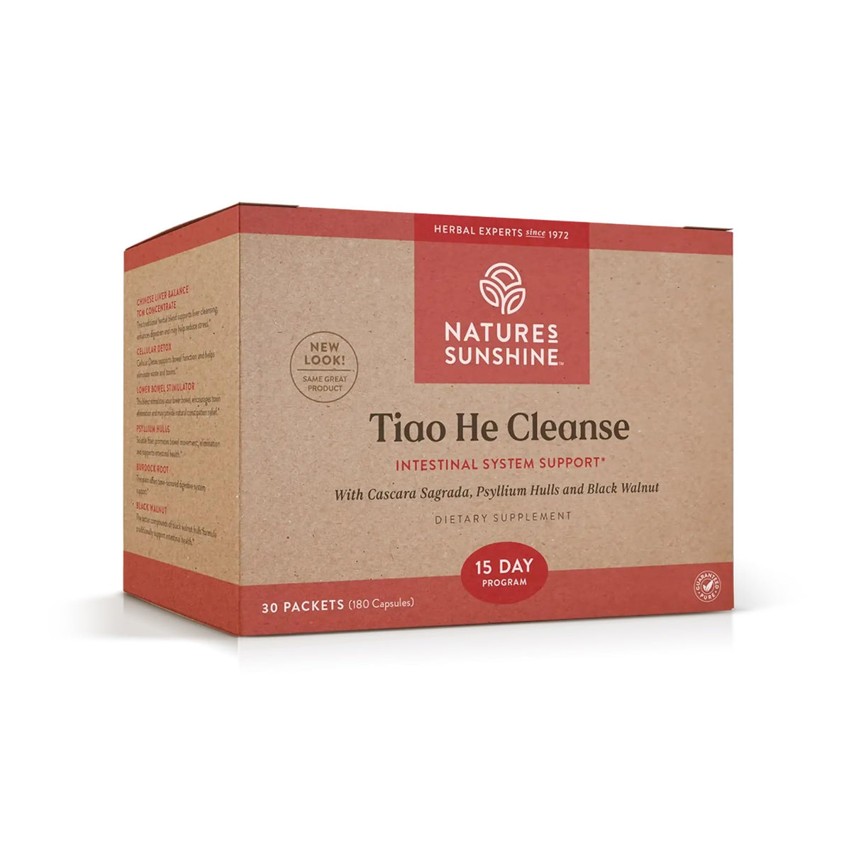 Nature's Sunshine Tiao He bottle side view for easy digestive support.