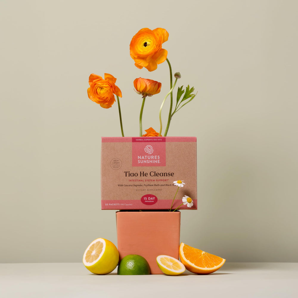 Nature's Sunshine Tiao He capsules close-up for convenient cleansing.