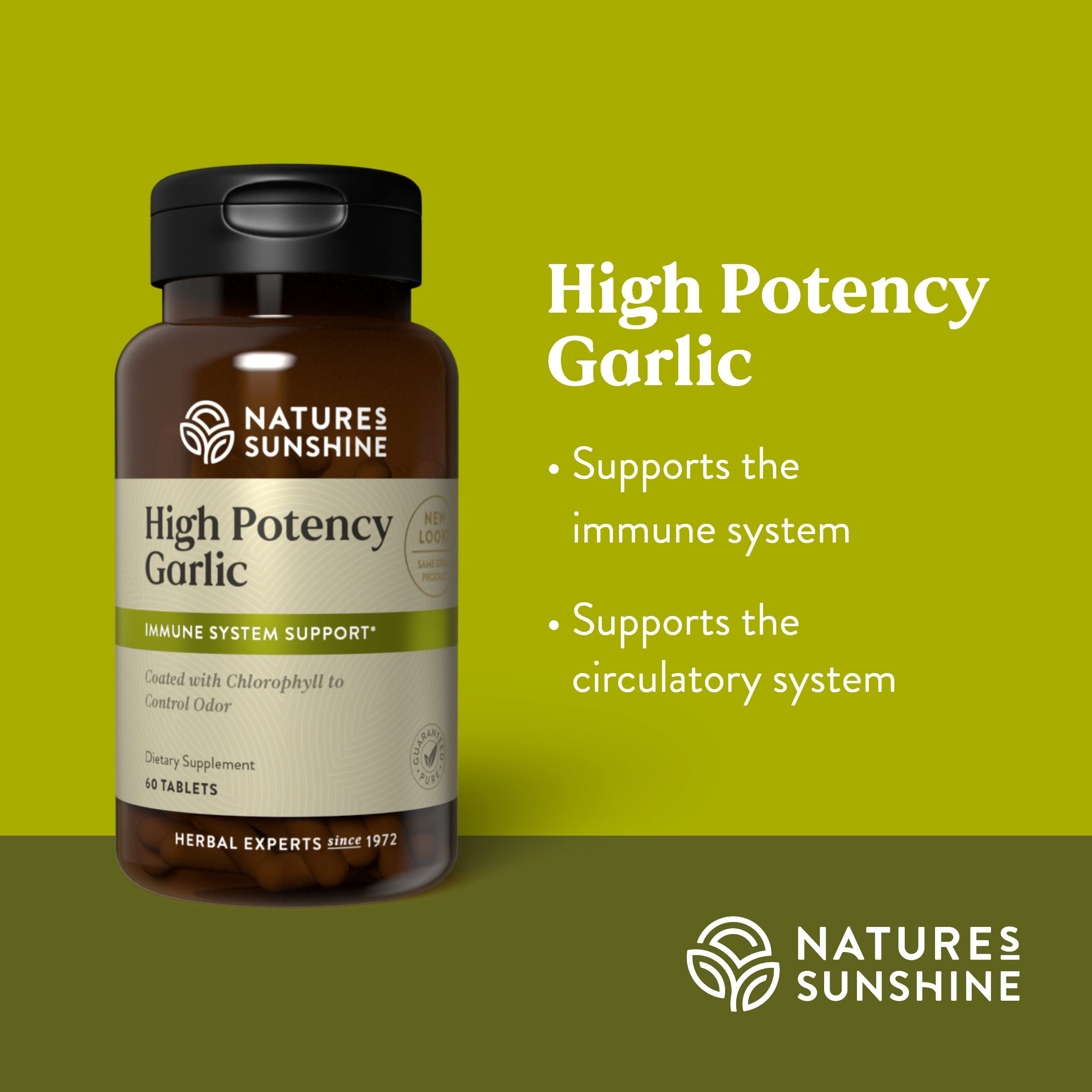Nature's Sunshine time-release garlic tablets designed for smooth absorption.
