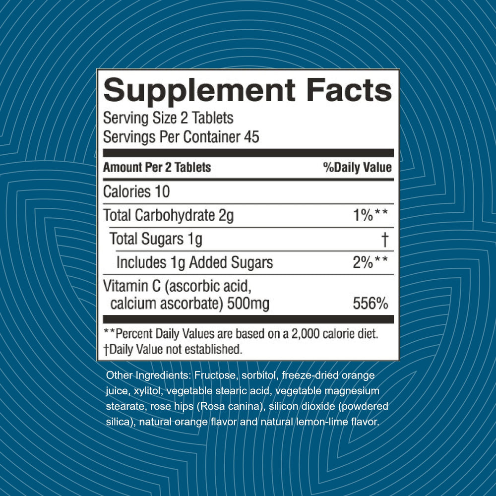 Label highlights 250 mg vitamin C per tablet for a straightforward daily option.