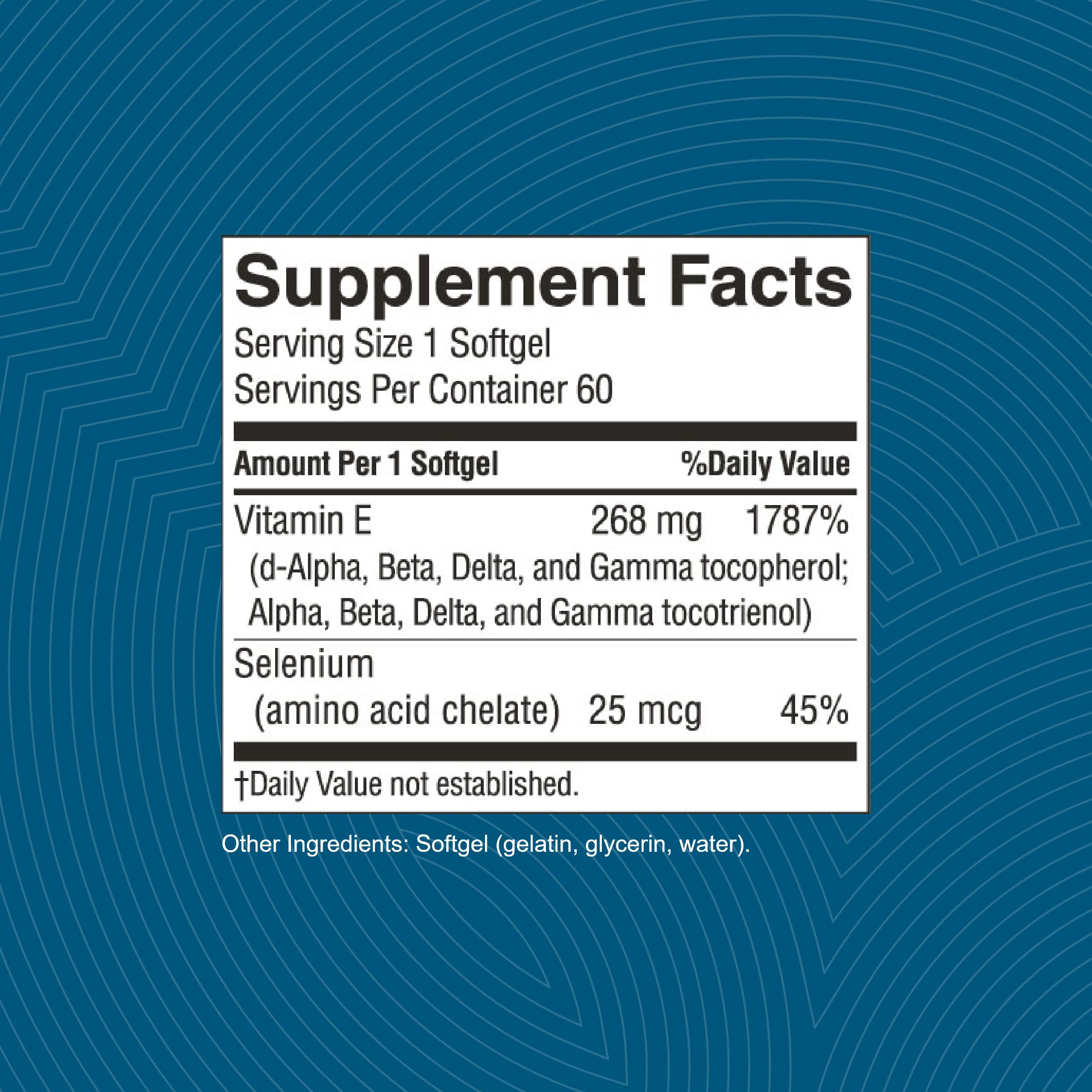Nature's Sunshine Vitamin E Complete label packaging highlights all eight vitamin E molecules.