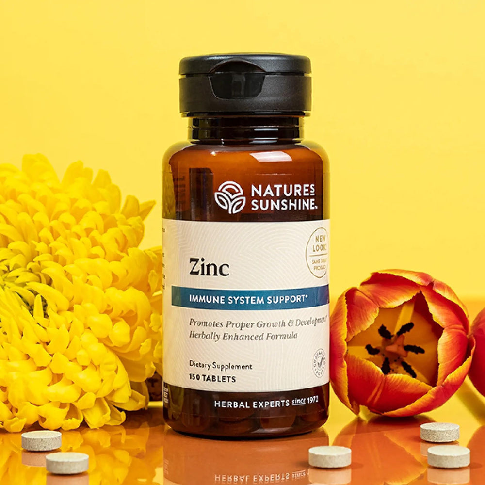 Nature's Sunshine Zinc 25mg tablets stacked to illustrate dosage and form