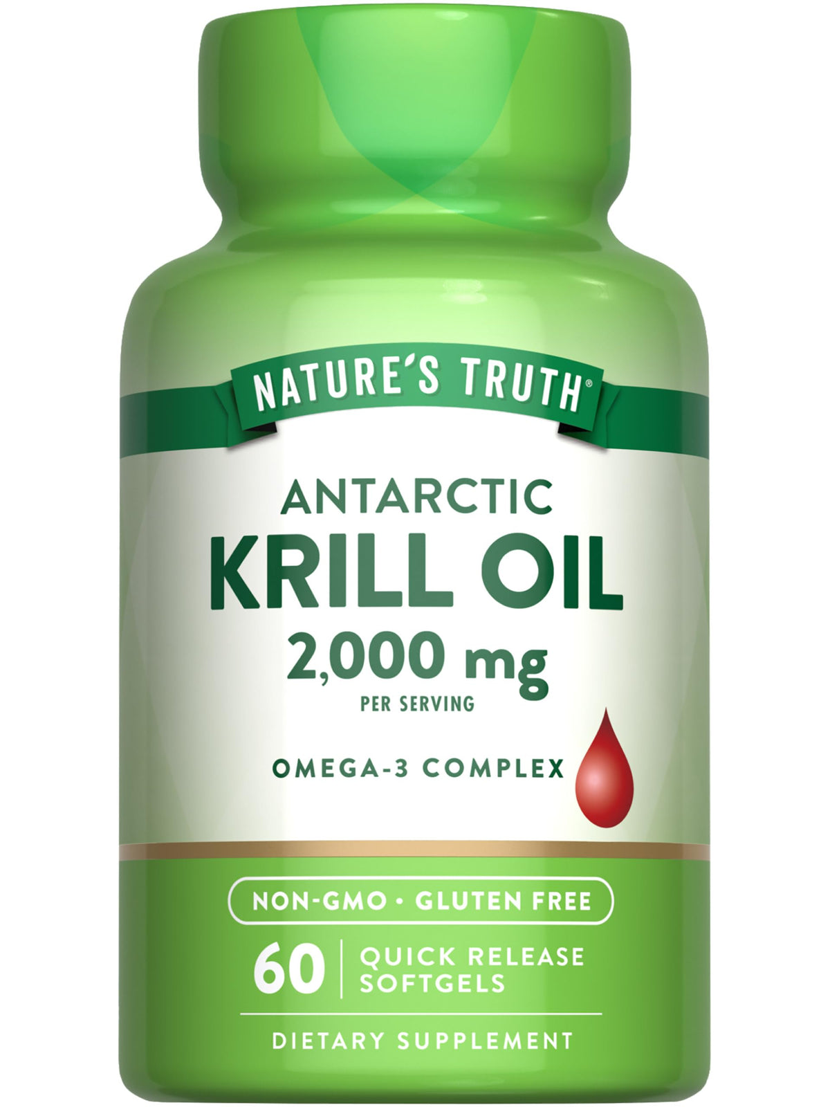 Nature's Truth Antarctic Krill Oil bottle showing omega-3 features