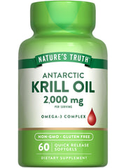 Nature's Truth Antarctic Krill Oil bottle showing omega-3 features
