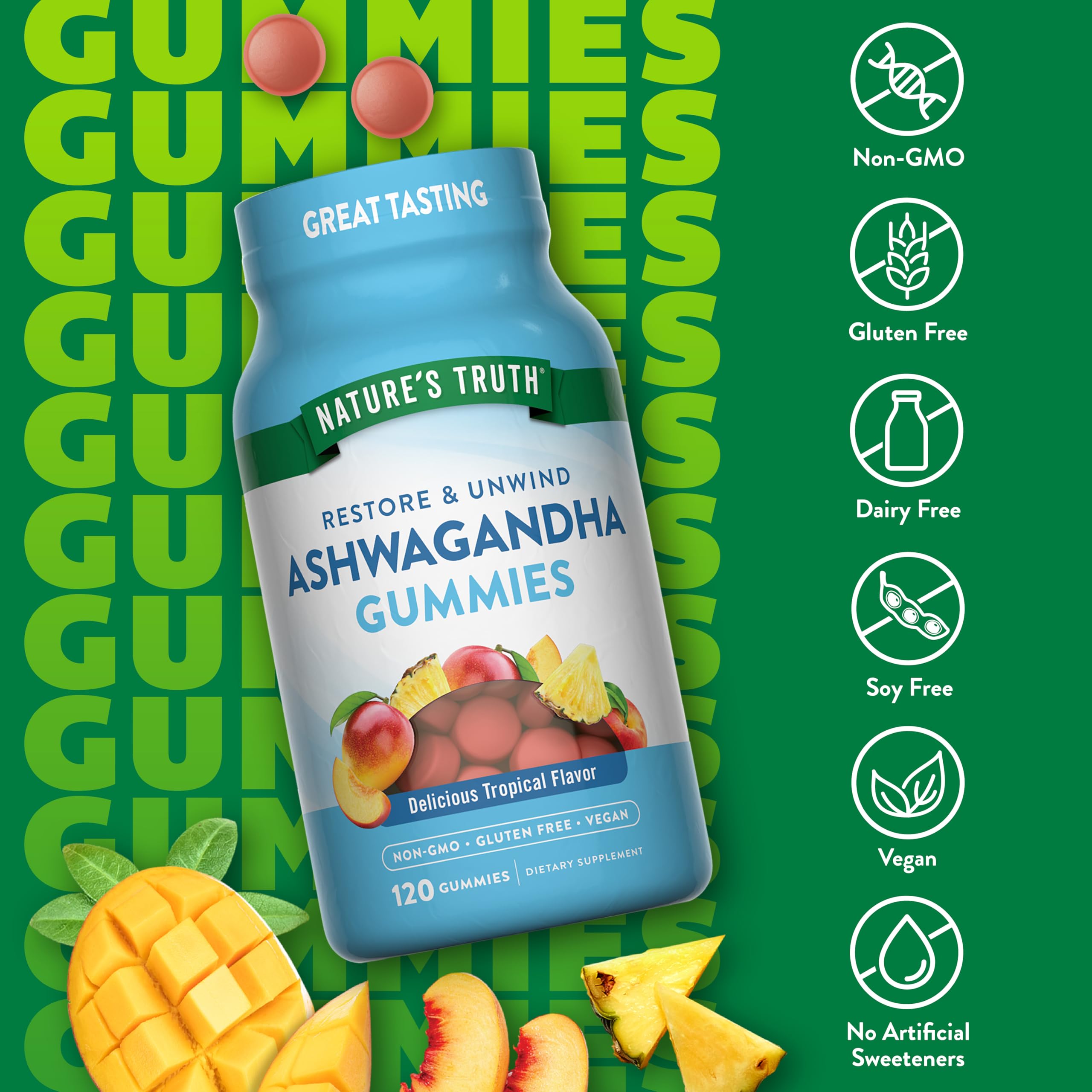 Nature’s Truth 120-count Ashwagandha Gummies packaging for long-term daily use