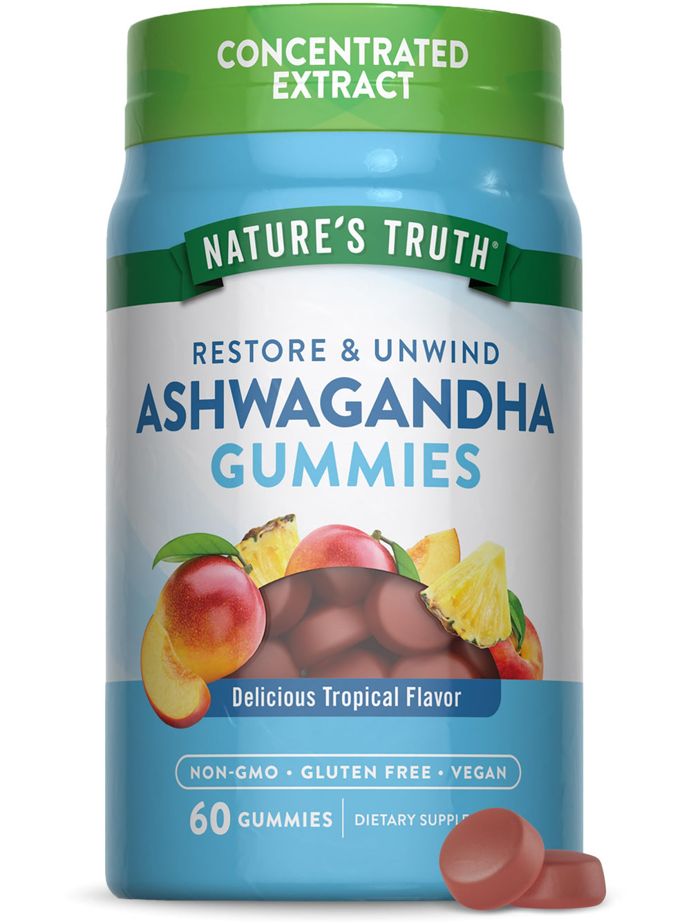 Nature's Truth Ashwagandha Gummies tropical flavor bottle for a tasty daily routine