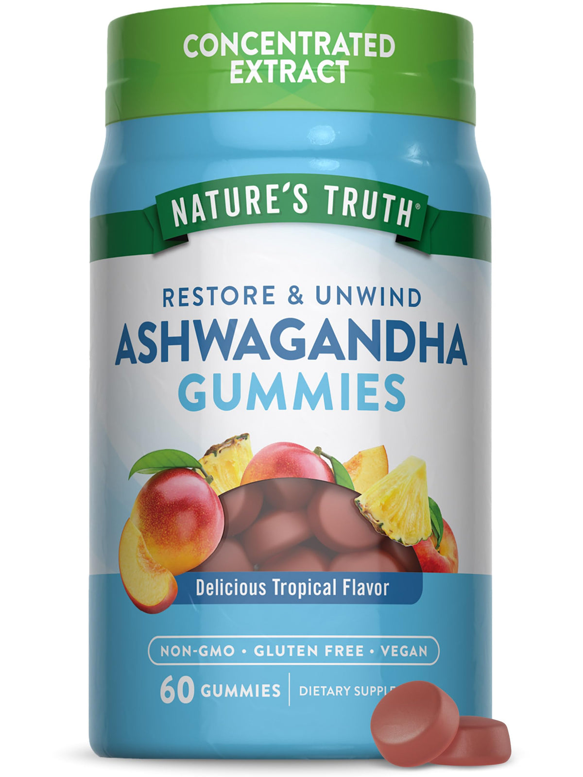 Nature's Truth Ashwagandha Gummies tropical flavor bottle for a tasty daily routine