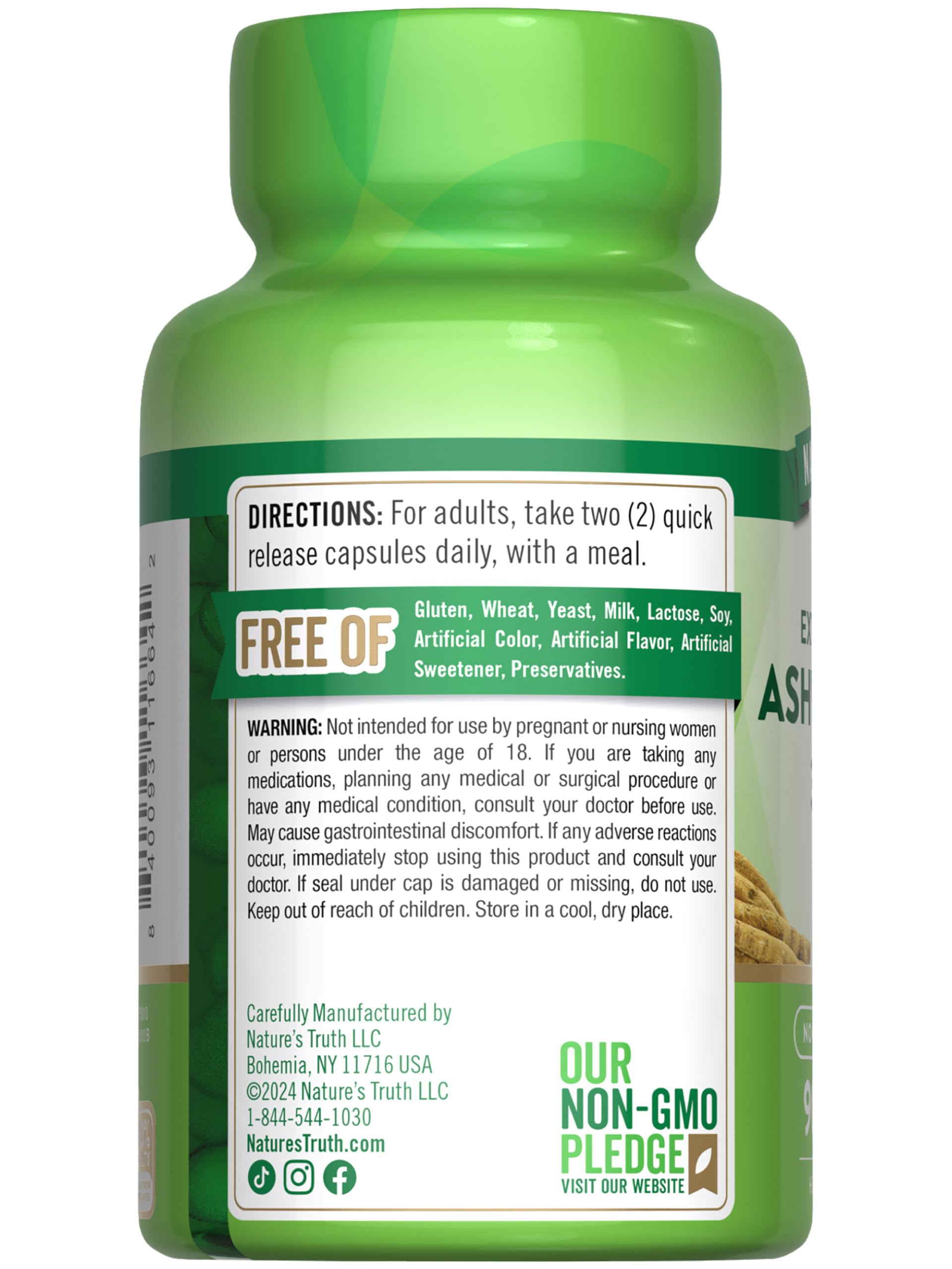 Nature's Truth Ashwagandha ingredients close-up hints at robust formulation.