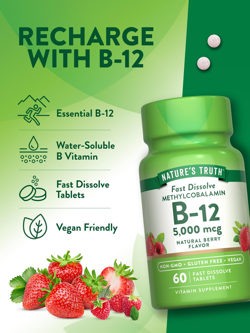 Nature's Truth B12 bottle with 60 tablets for daily routine.