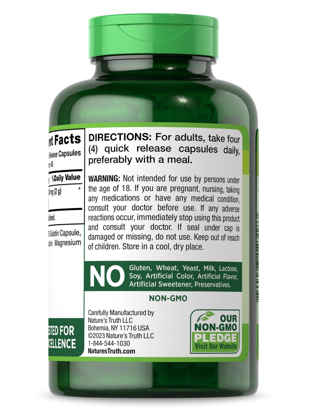 Nature's Truth Beet Root Capsules label clearly shows 2000 mg per serving and non-GMO status