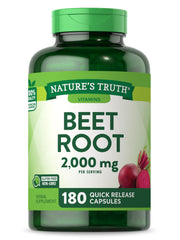 Nature's Truth Beet Root Capsules bottle highlights 180-count packaging for daily convenience