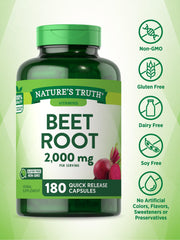 Nature's Truth Beet Root Capsules ingredients closeup highlights non-GMO and gluten-free formula