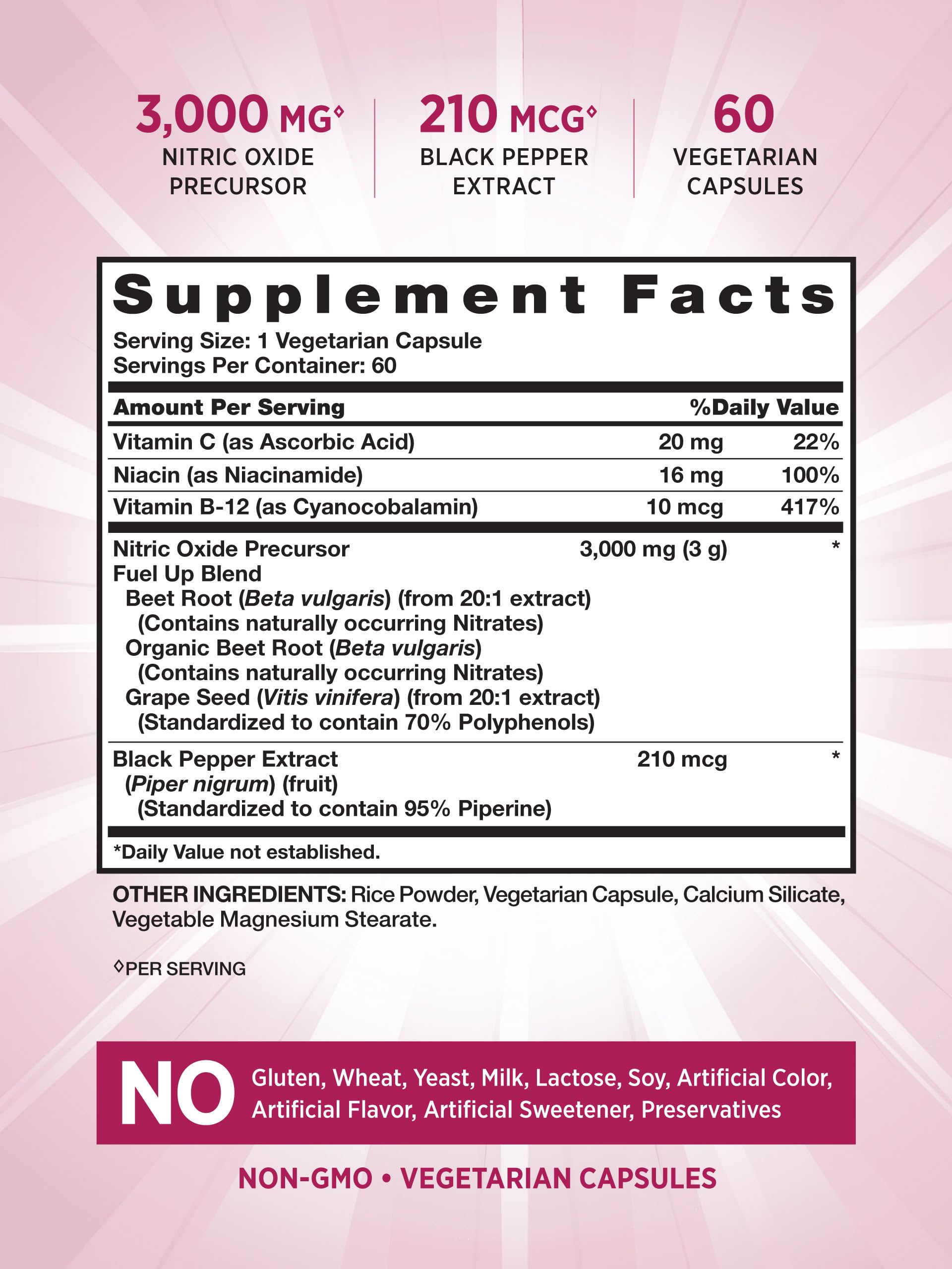 Nature's Truth Beet Root Capsules label front highlighting non-GMO formula