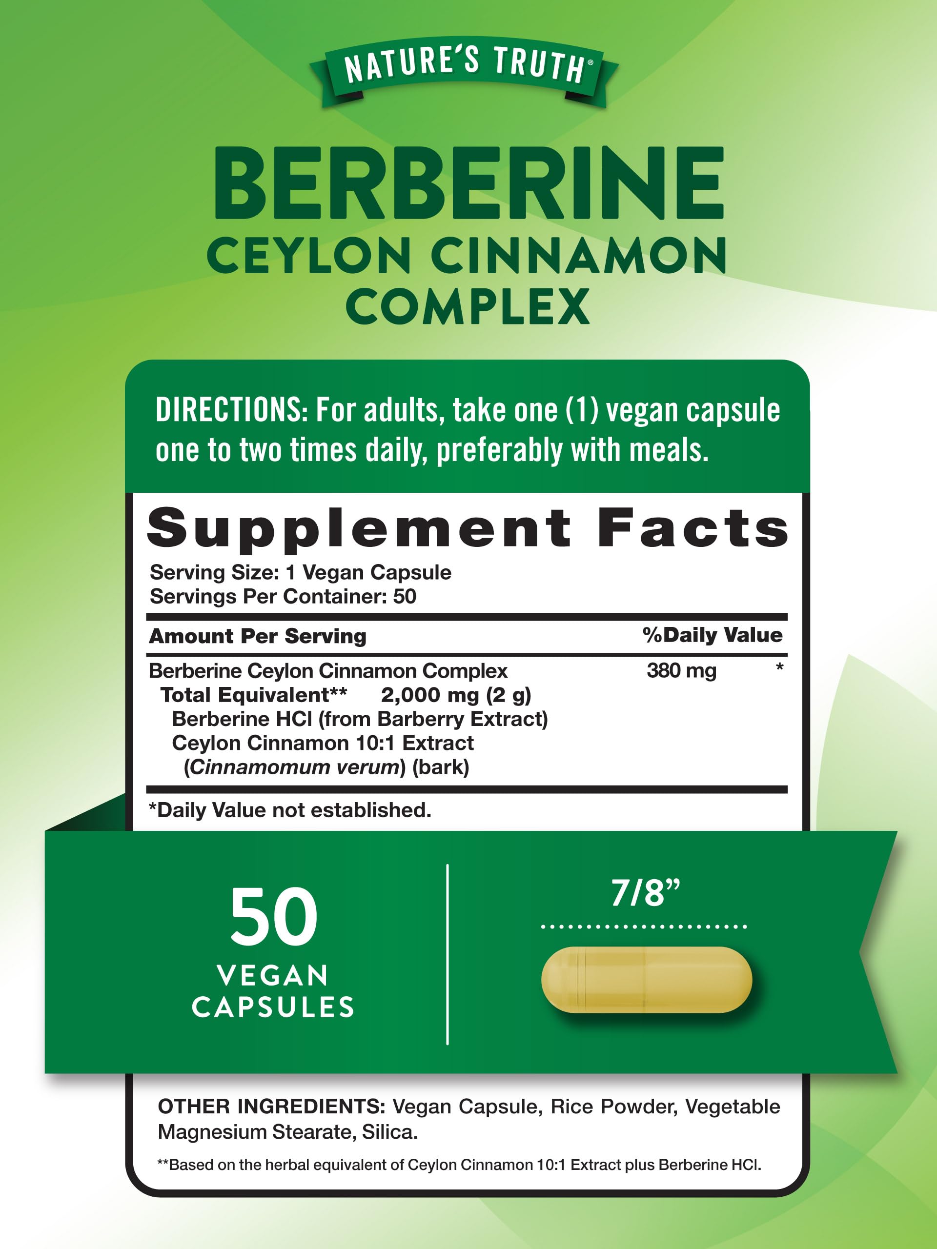 Nature's Truth Berberine-Cinnamon Complex capsules deliver 2,000 mg per serving.