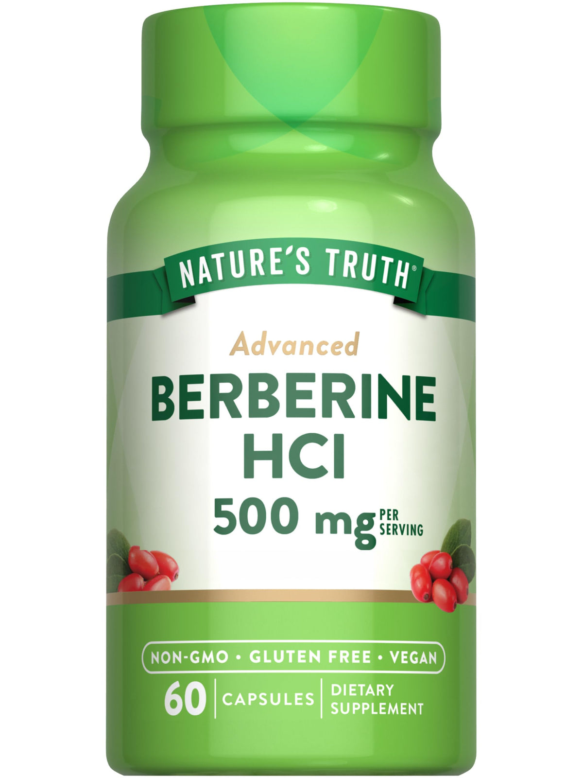 Nature's Truth Berberine HCl capsules in a bottle for daily vegan support.