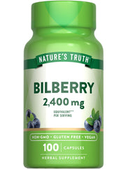 Nature's Truth Bilberry Extract Capsules bottle on white with vegan, gluten-free labeling