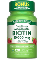 Nature's Truth Biotin 10000mcg fast-dissolve tablets with natural berry flavor for daily use