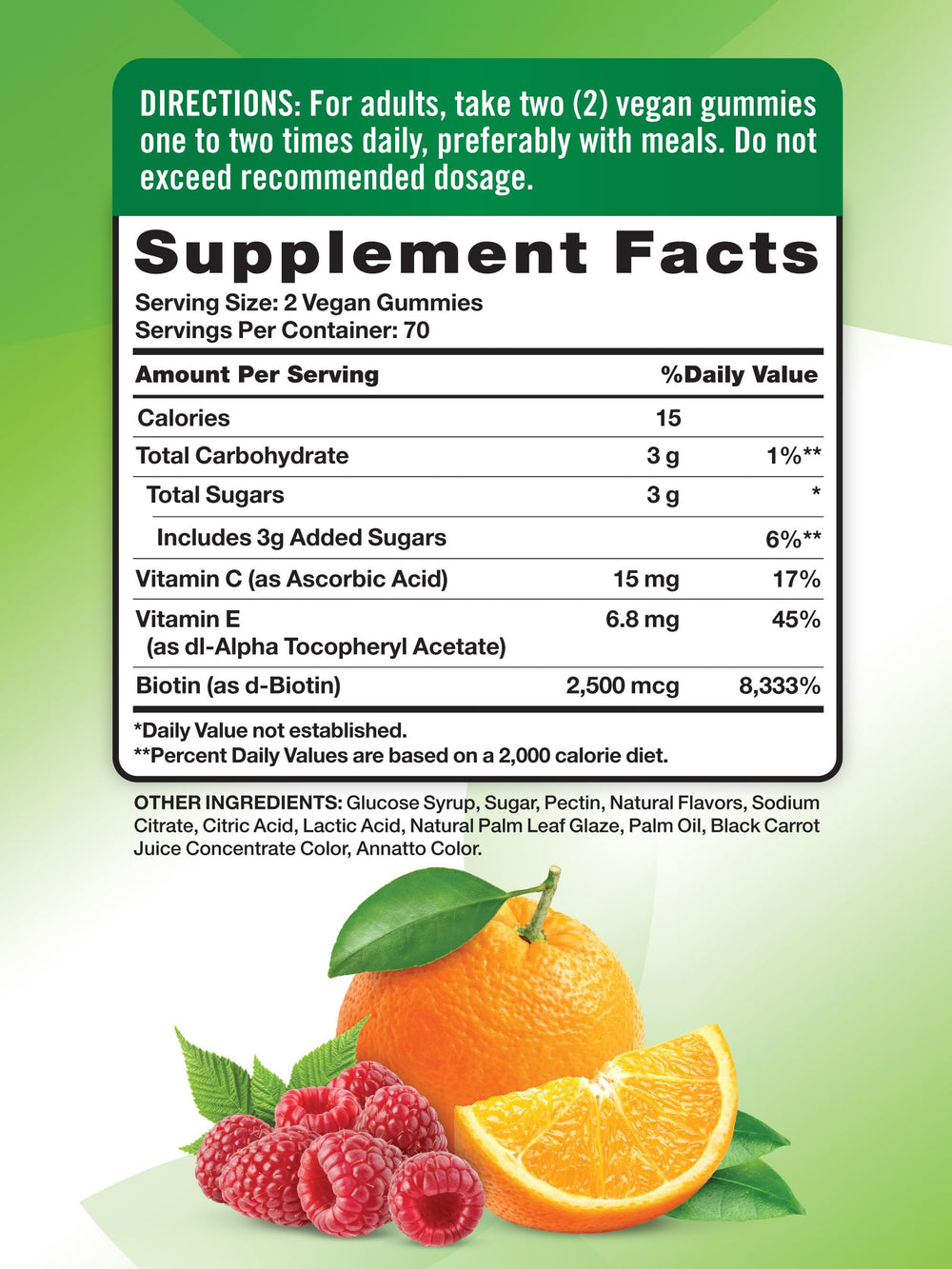 Nature's Truth biotin 2500mcg ingredient close-up for hair and nails