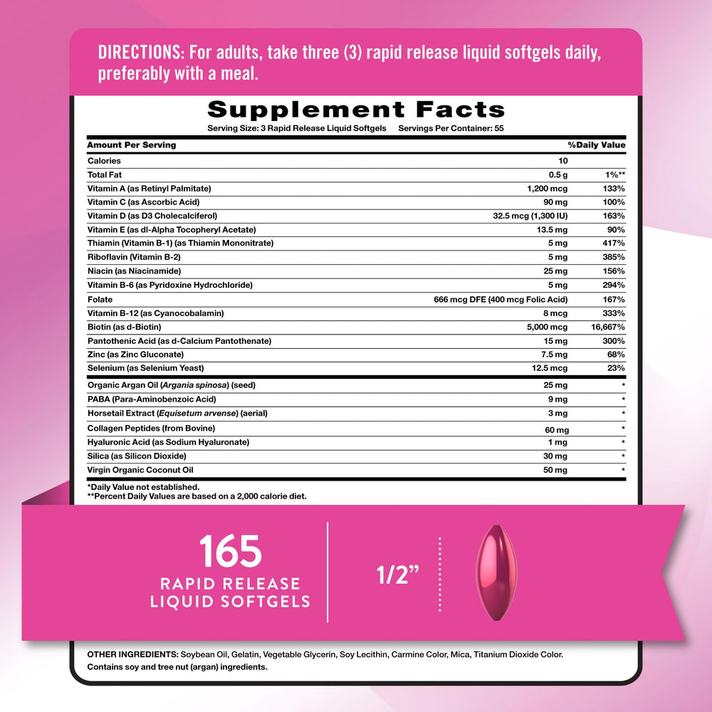 Nature's Truth 5,000 mcg biotin rapid-release softgels offer daily beauty support.