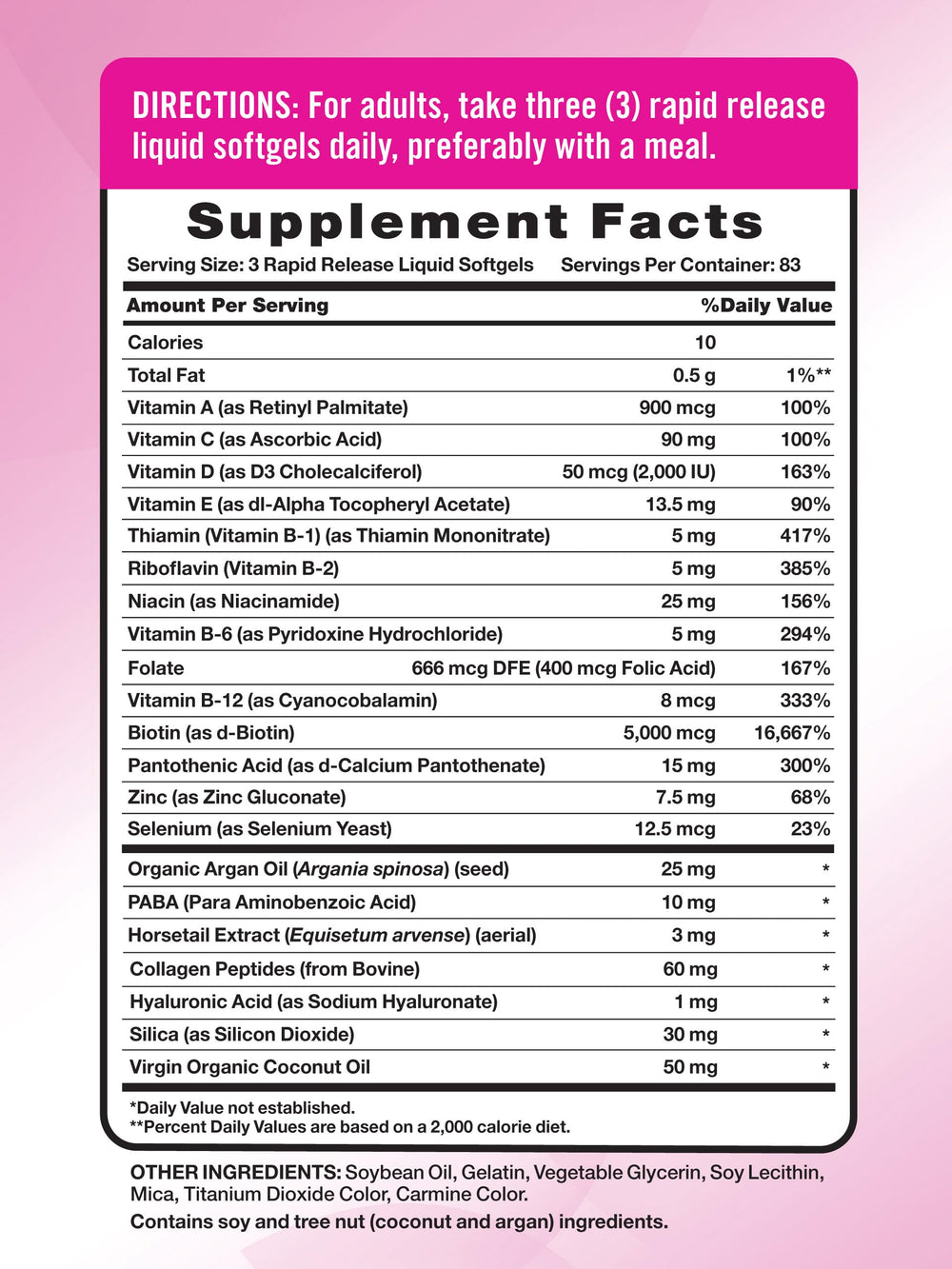 Nature's Truth biotin 5,000 mcg softgels close-up with argan oil for hair support