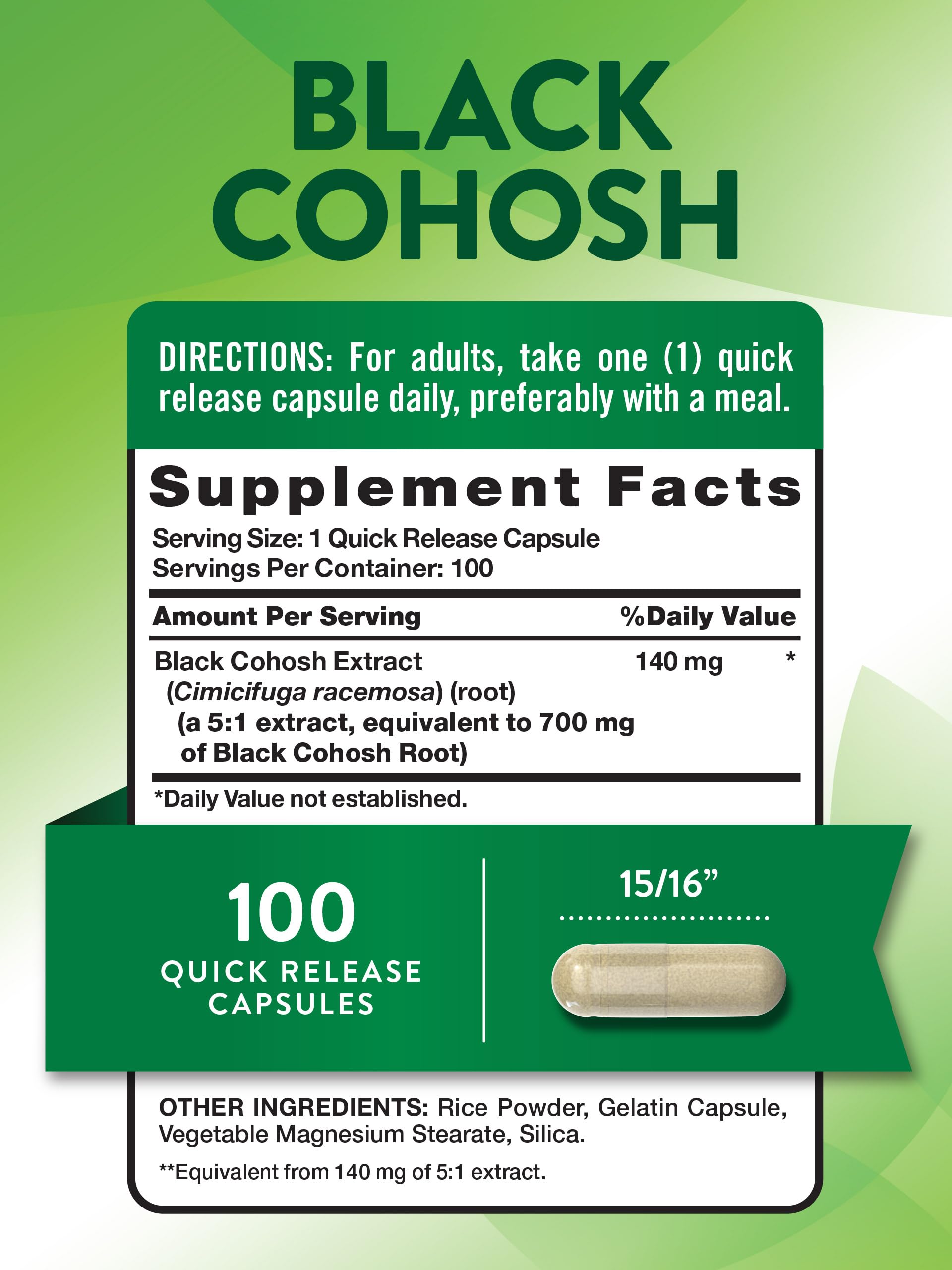 Nature's Truth Black Cohosh capsules close-up showing one-per-day convenience