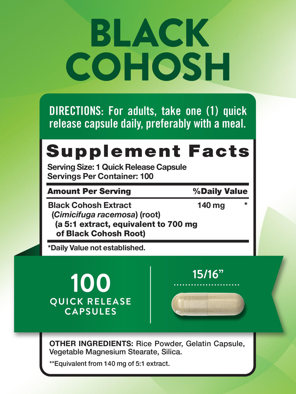 Nature's Truth Black Cohosh capsules close-up showing one-per-day convenience