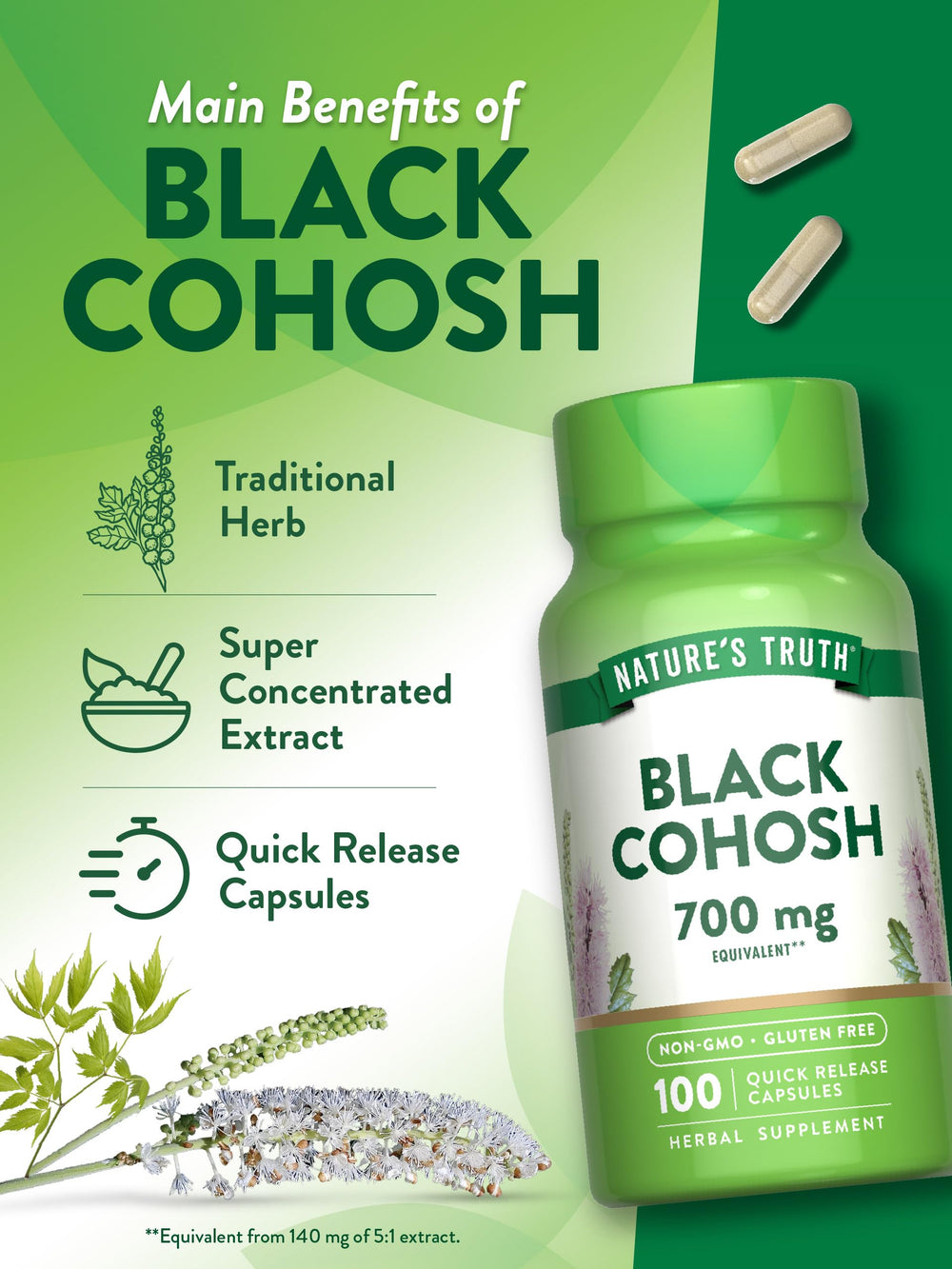 Nature's Truth Black Cohosh bottle label close-up highlighting ingredients