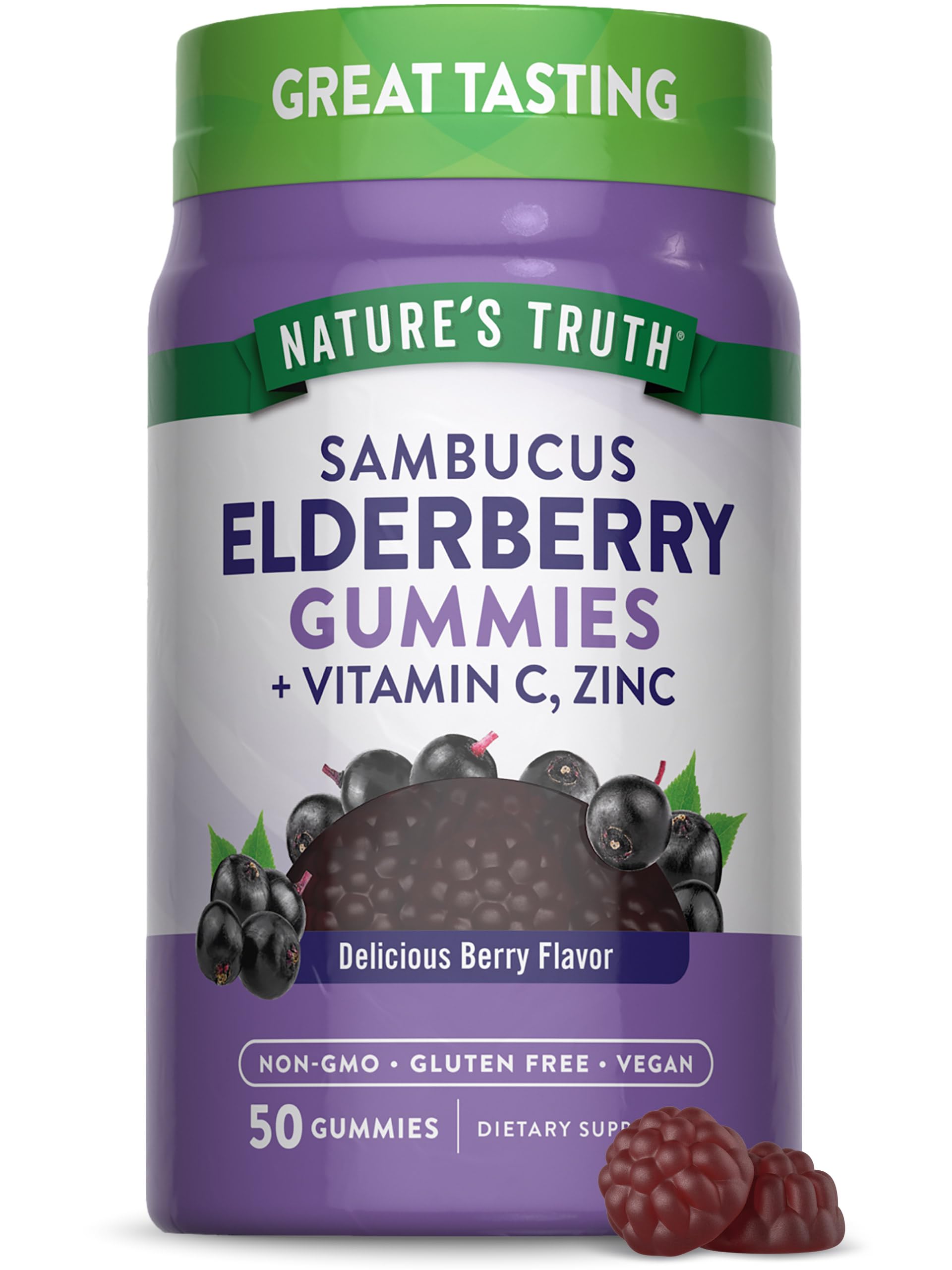 Nature's Truth Black Elderberry Gummies bottle for daily berry-flavored wellness