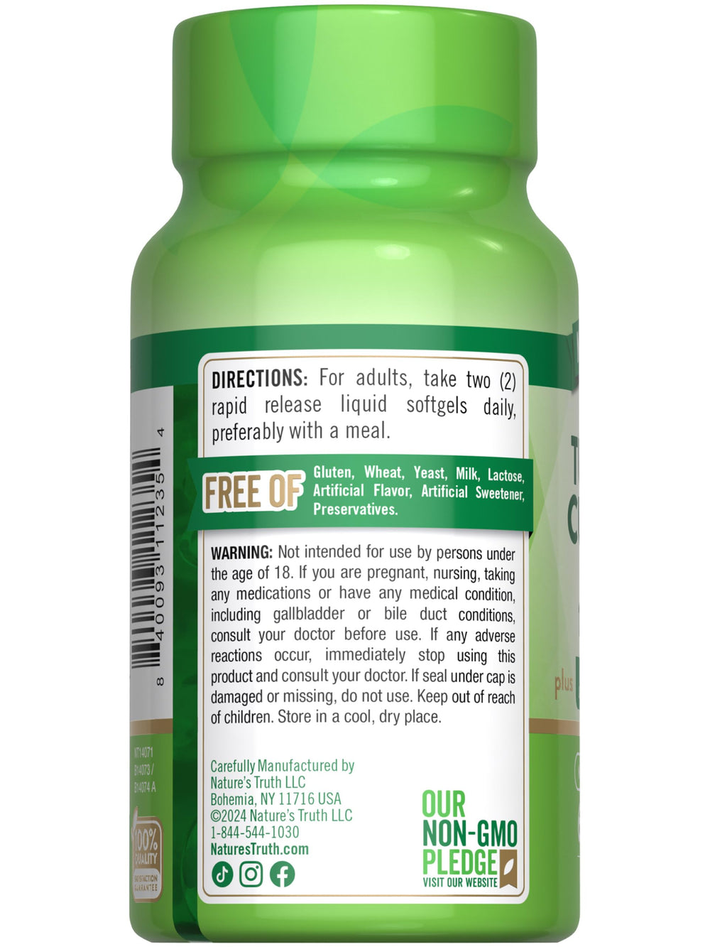 Nature's Truth bottle close detail showing ingredients and label.