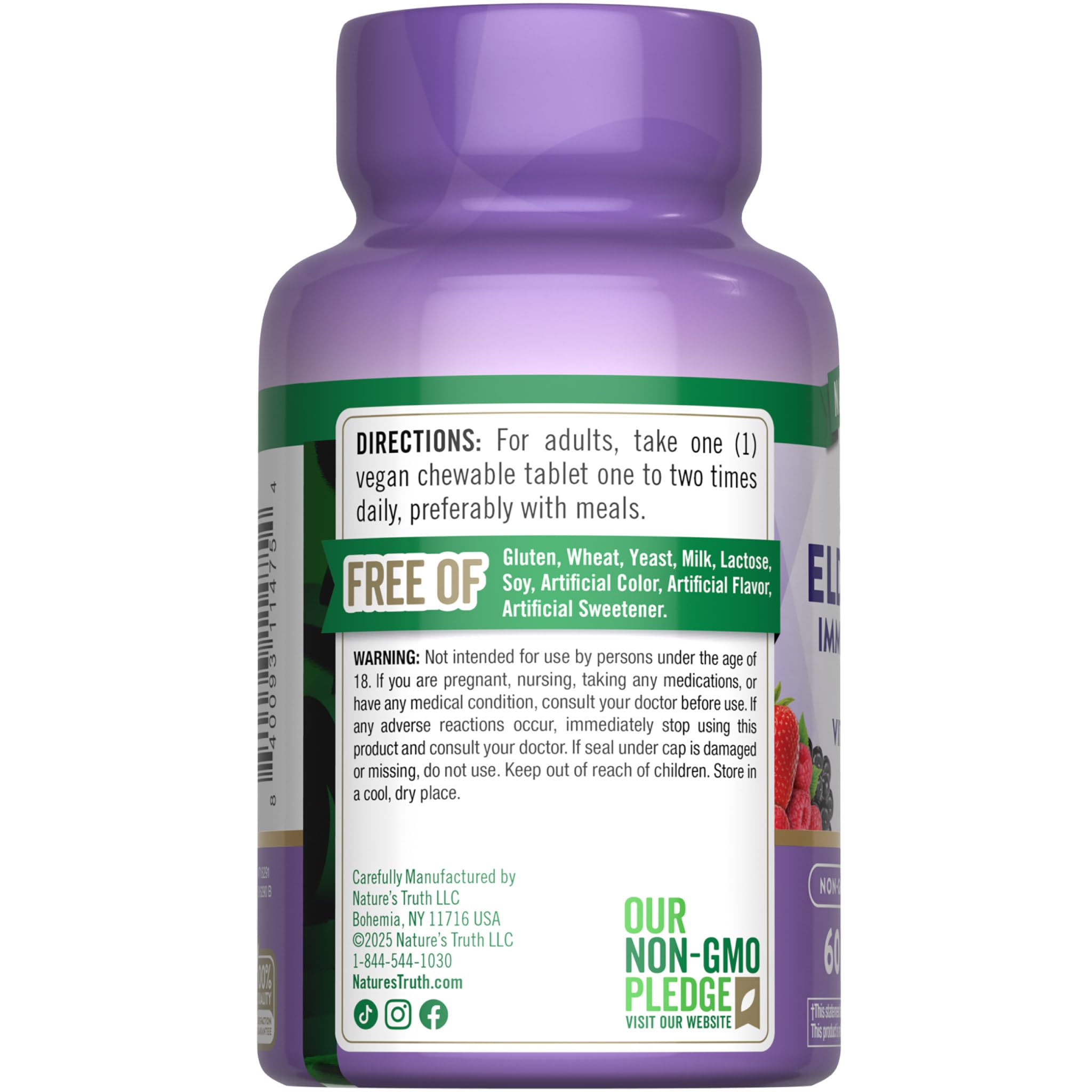Nature's Truth bottle label shows nutrition facts and clean ingredients.