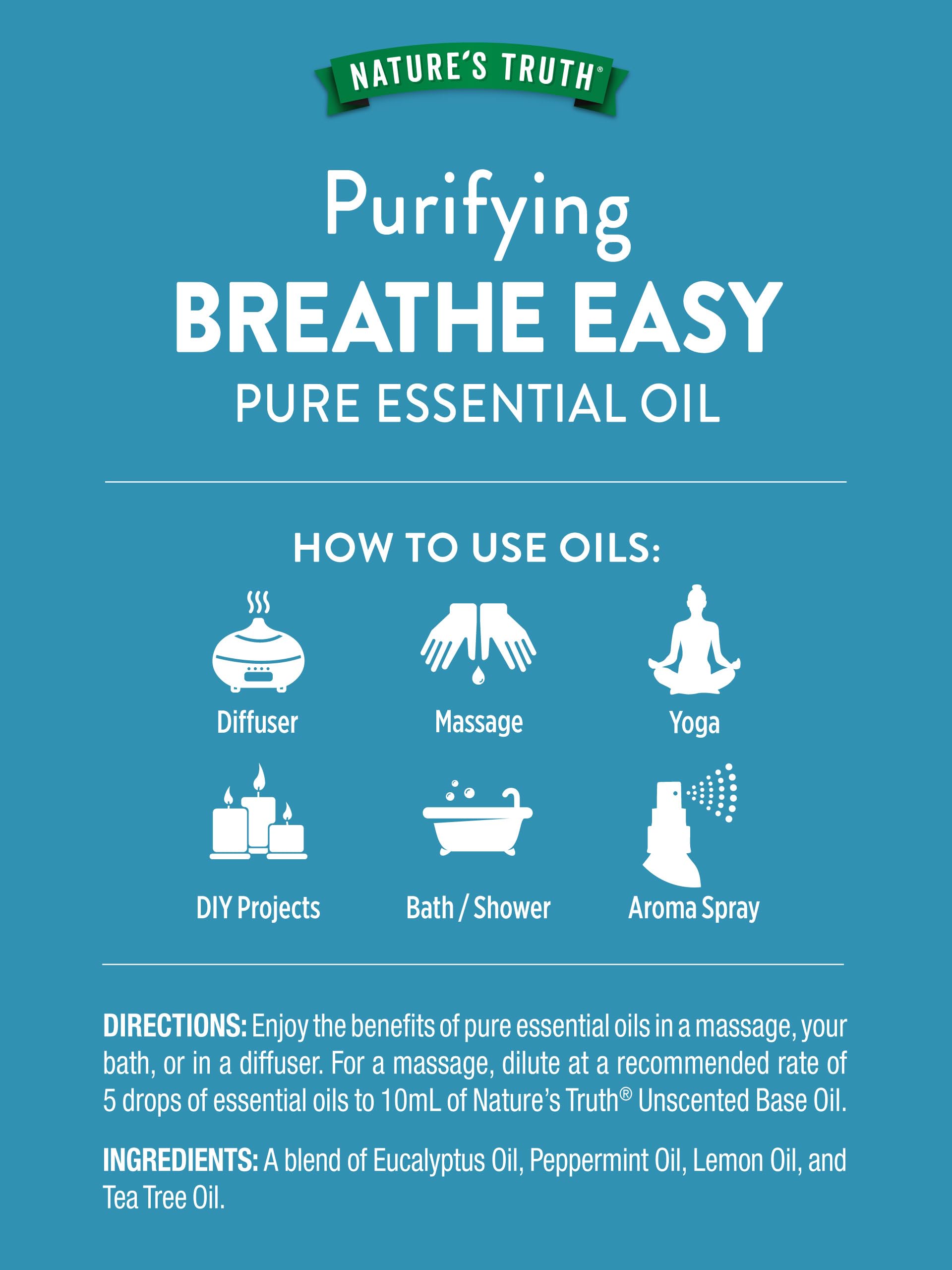 Nature's Truth Breathe Easy diffuser-mist presenting a minty, herbal aroma for clean air.