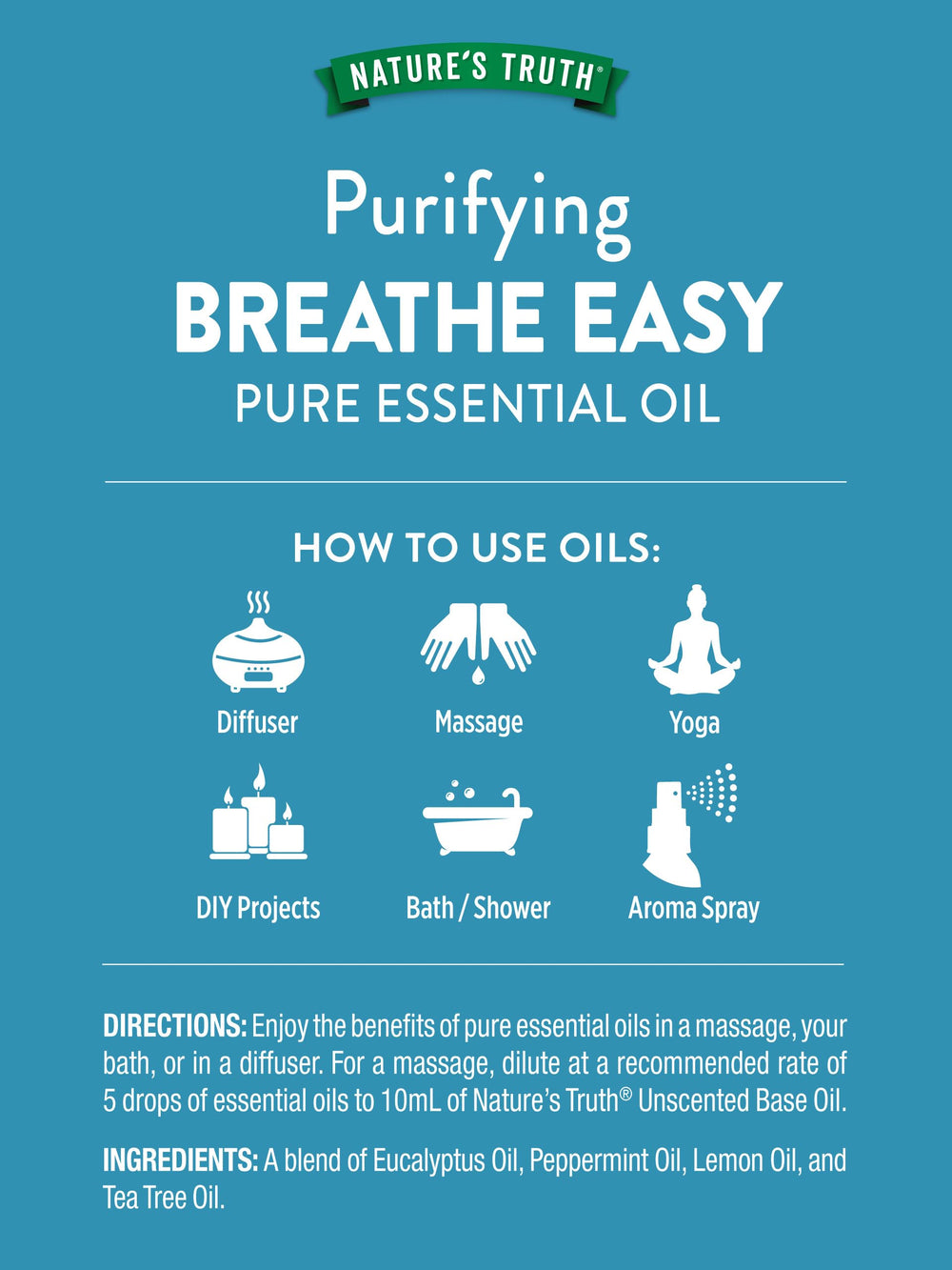 Nature's Truth Breathe Easy diffuser-mist presenting a minty, herbal aroma for clean air.