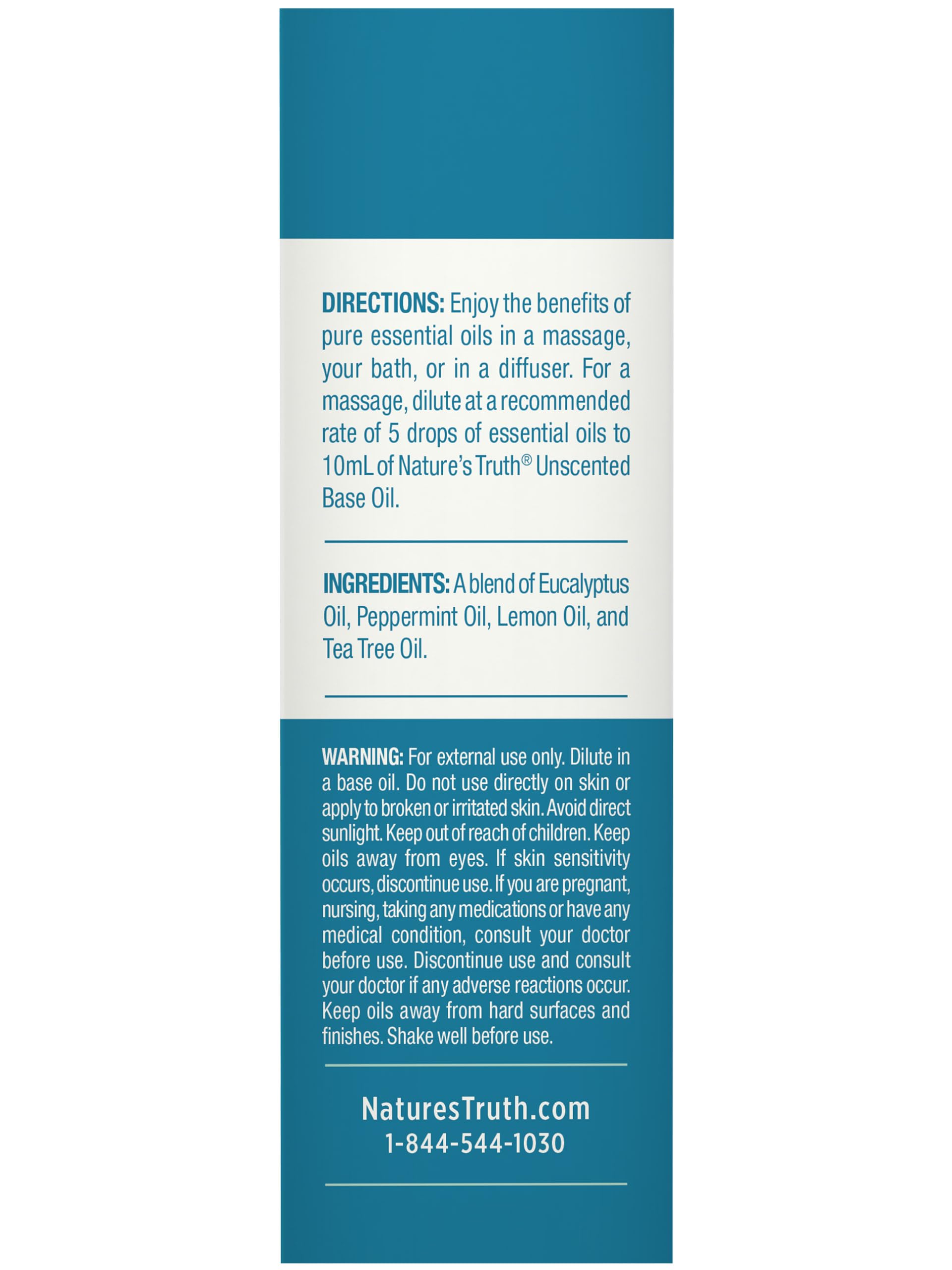 Nature's Truth Breathe Easy glass-bottle label emphasizes pure plant-based essential oil quality.